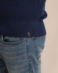 Southern Tide Bass Creek Heather 1/4 Button Sweater - Dress Blue