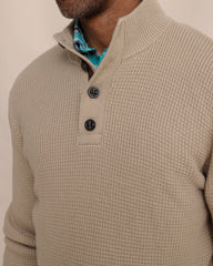 Southern Tide Bass Creek Heather 1/4 Button Sweater - Sandstone Khaki