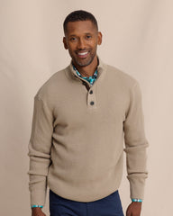 Southern Tide Bass Creek Heather 1/4 Button Sweater - Sandstone Khaki