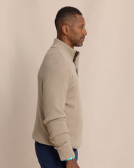 Southern Tide Bass Creek Heather 1/4 Button Sweater - Sandstone Khaki