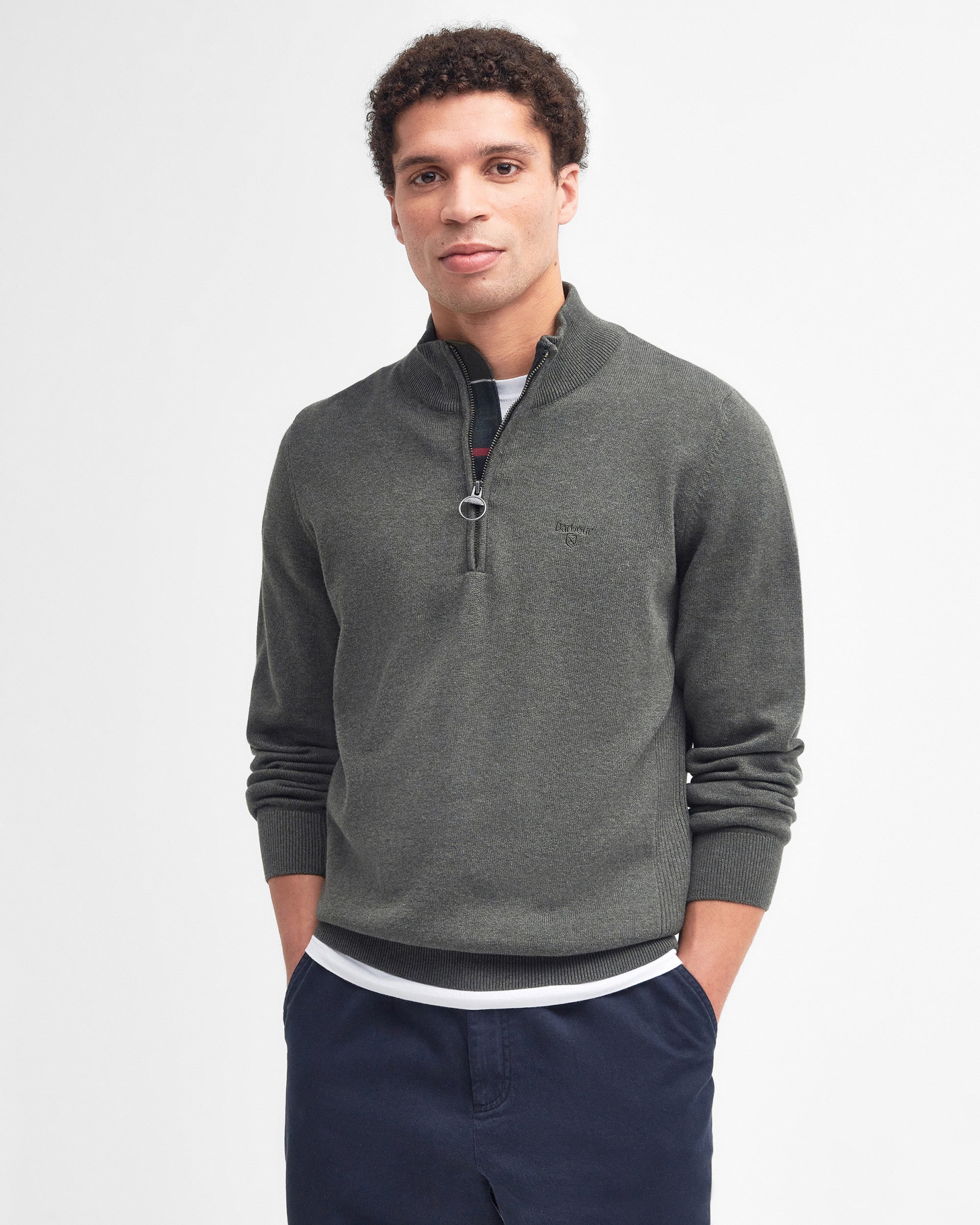Barbour Cotton Half Zip - Olive Marl
