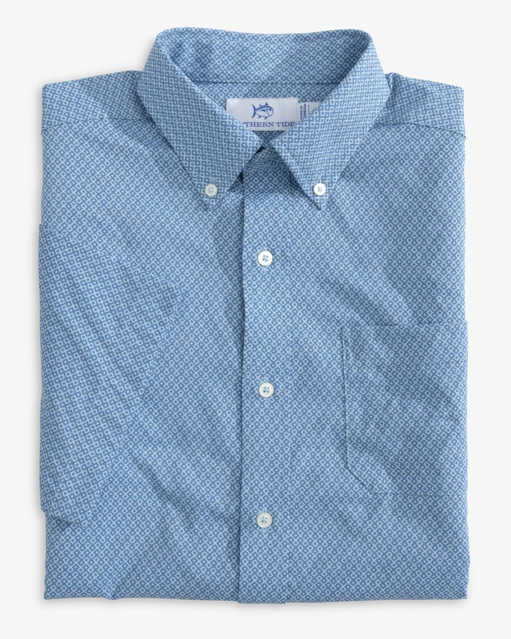Southern Tide Brrr Retro Geo Short Sleeve Sport Shirt - Coronet Blue