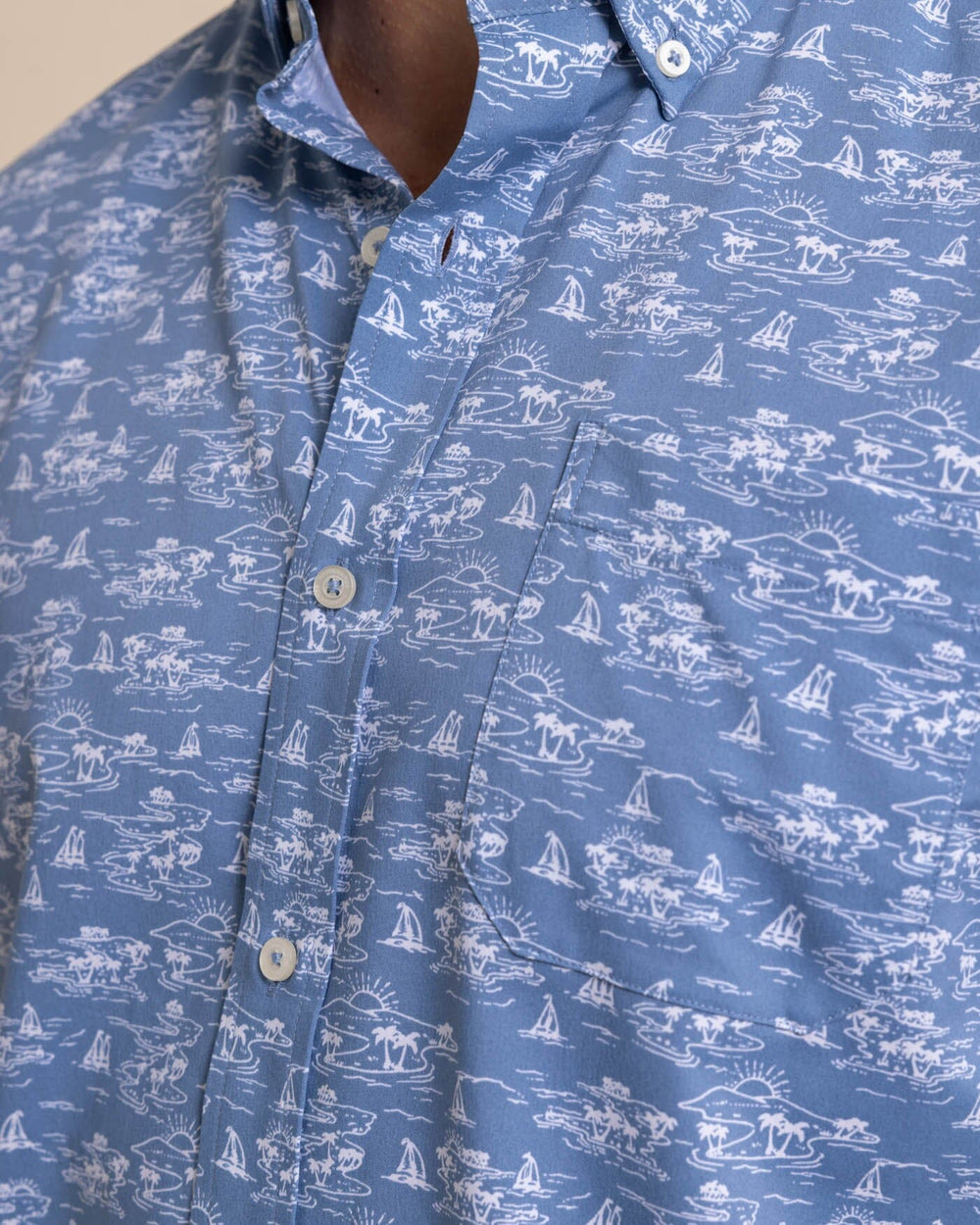 Southern Tide Brrr Intercoastal Sunset Beach Short Sleeve Shirt - Coronet Blue