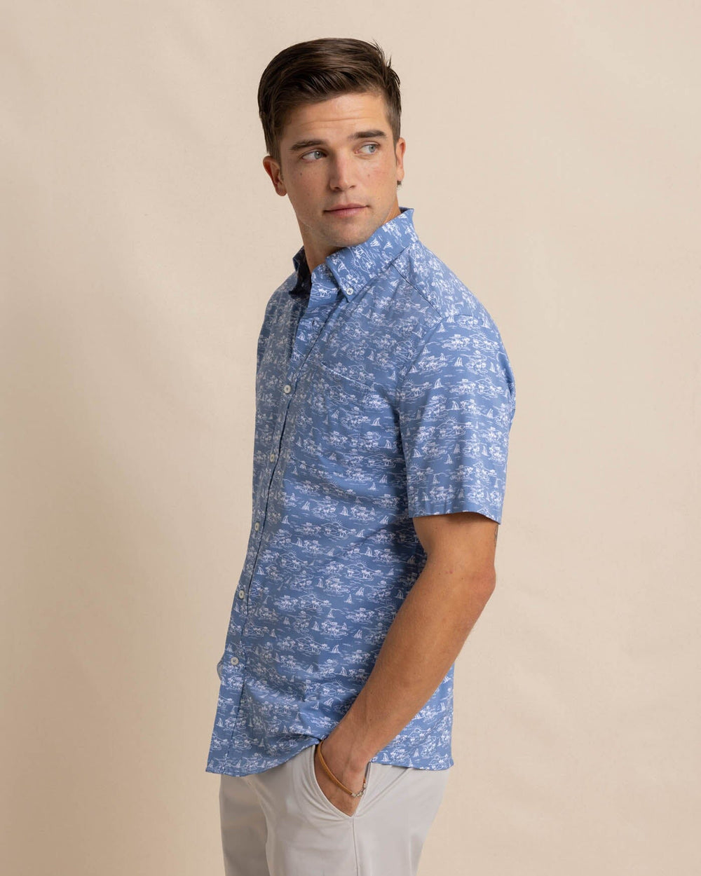 Southern Tide Brrr Intercoastal Sunset Beach Short Sleeve Shirt - Coronet Blue