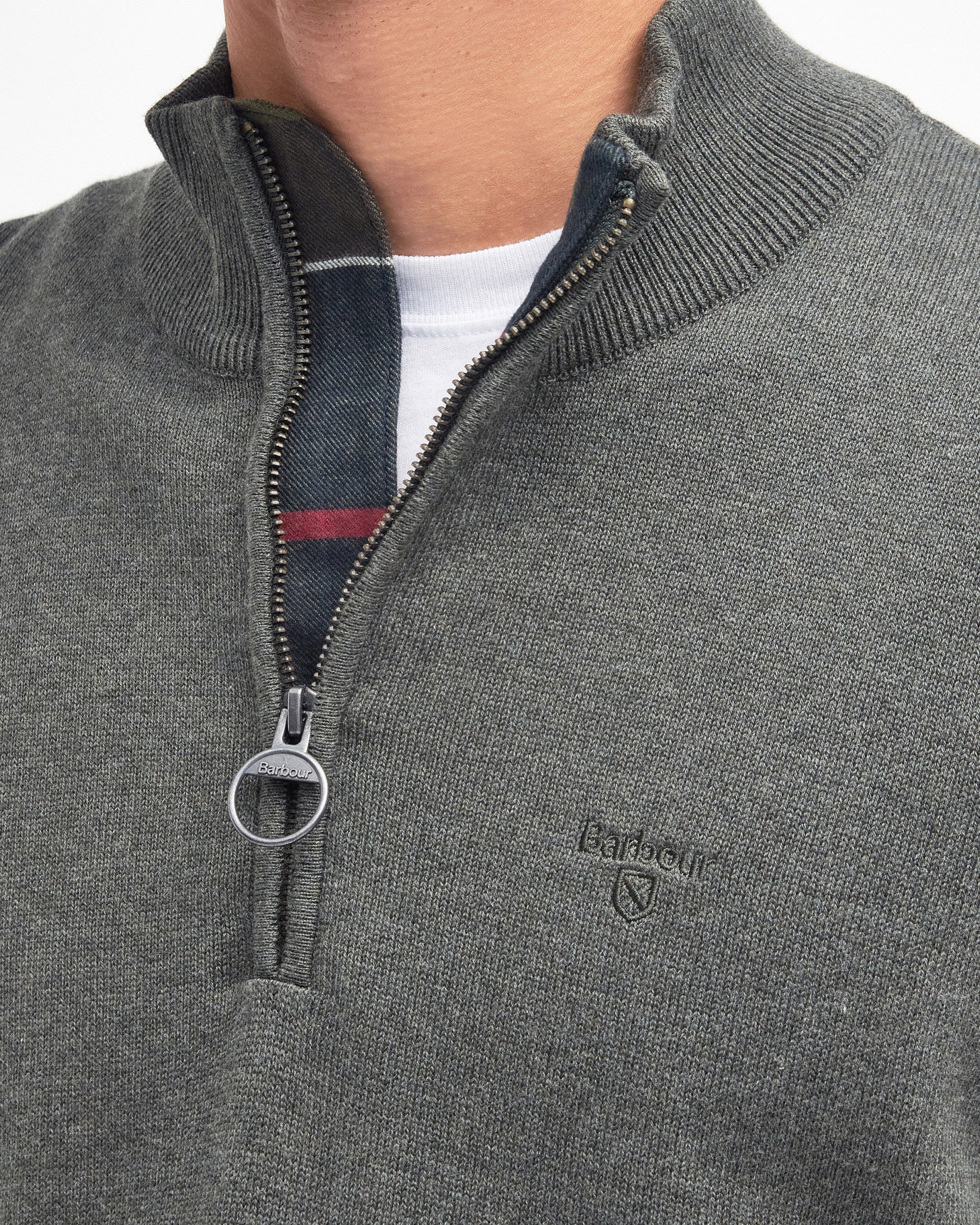 Barbour Cotton Half Zip - Olive Marl