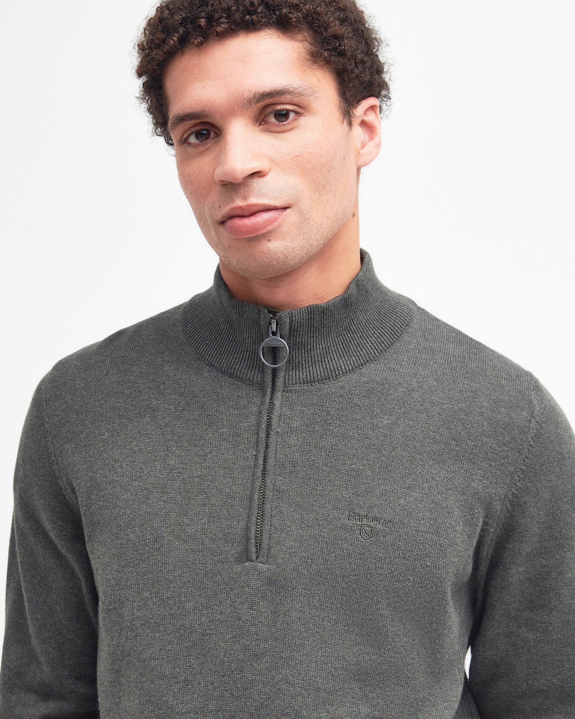 Barbour Cotton Half Zip - Olive Marl