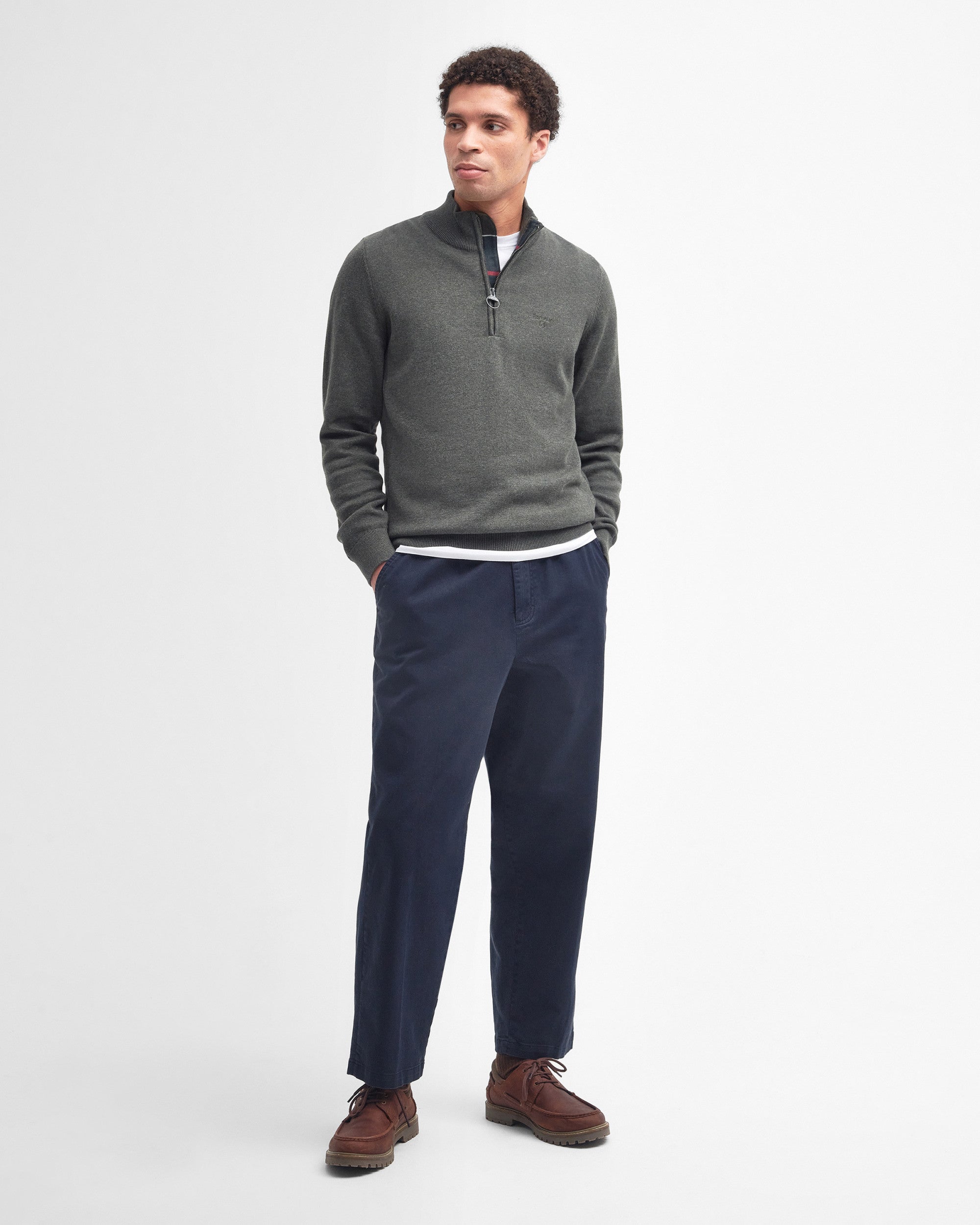 Barbour Cotton Half Zip - Olive Marl