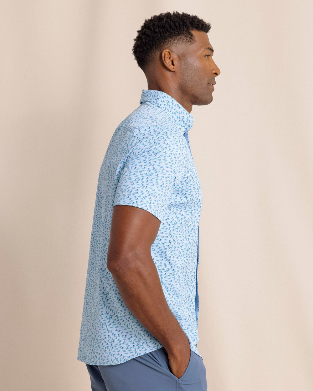 Southern Tide Intercoastal Short Sleeve Fintastic Sport Shirt - Cerulean