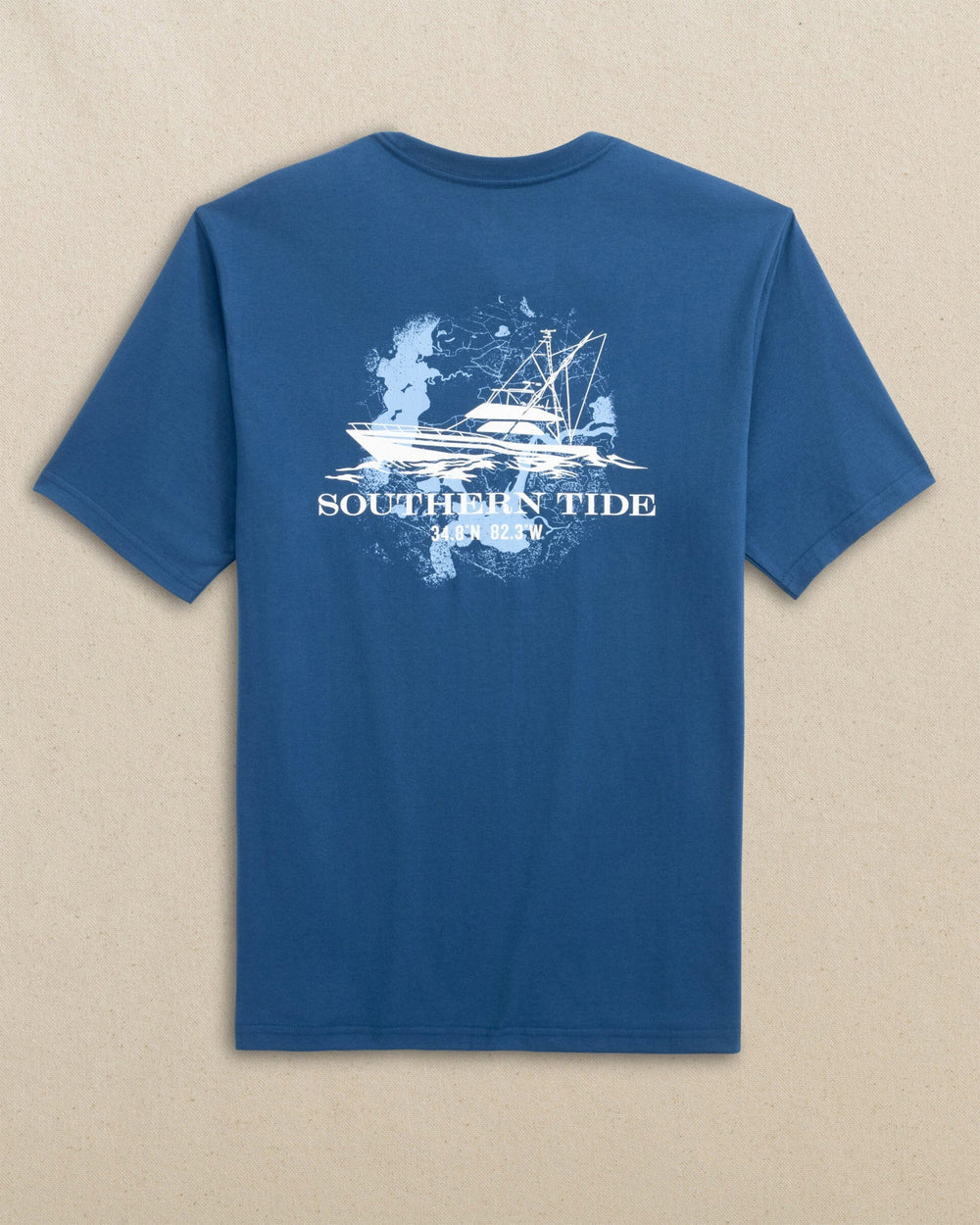 Southern Tide Short Sleeve Fishing Boat Coorinates Tee - Nautical Blue
