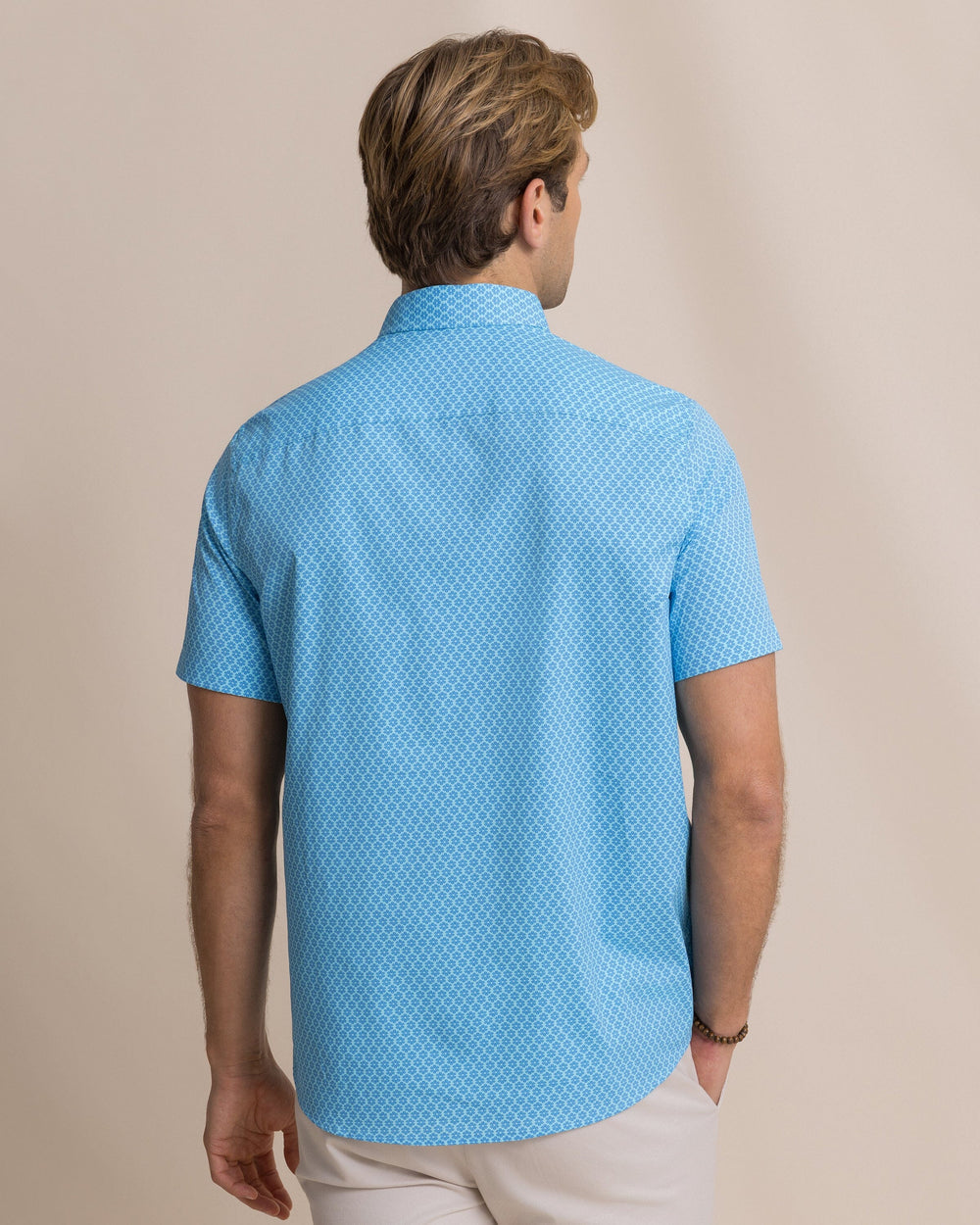 Southern Tide Short Sleeve Coastal Breeze Flower Garden Sport Shirt - Tropical Breeze Blue