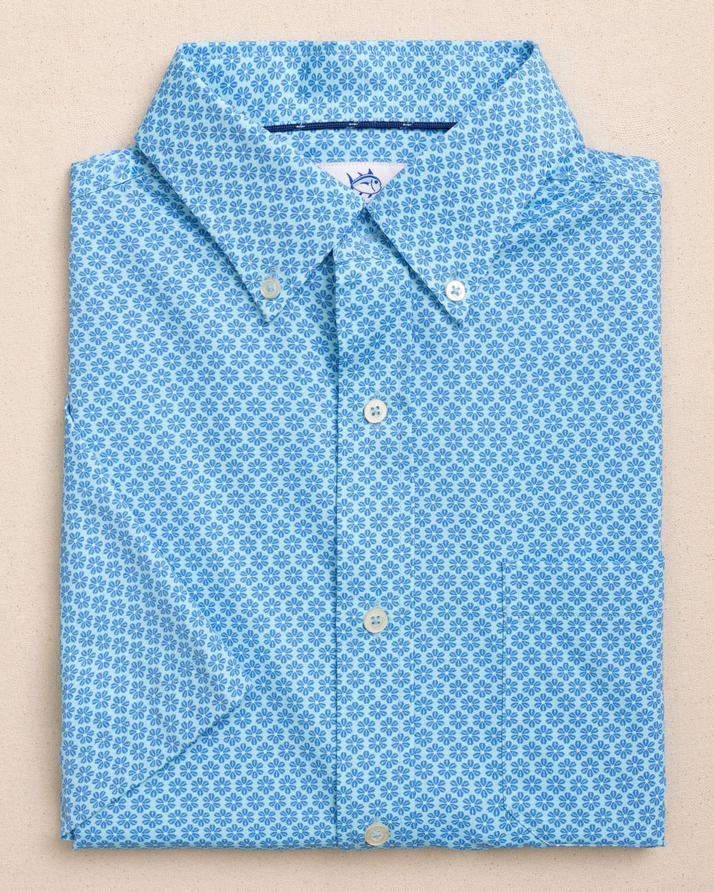 Southern Tide Short Sleeve Coastal Breeze Flower Garden Sport Shirt - Tropical Breeze Blue