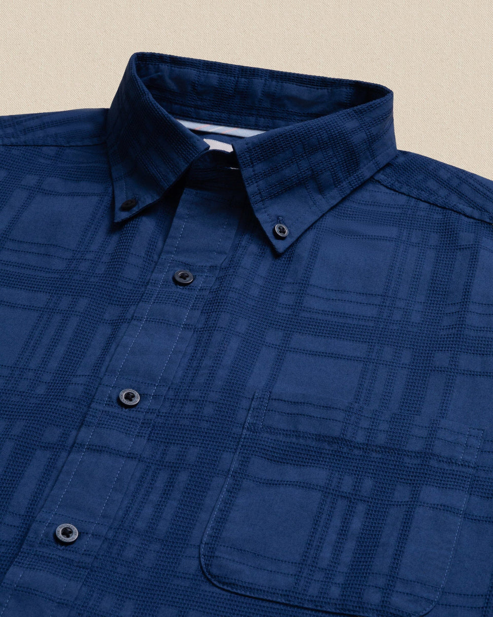 Southern Tide Textured Fort Fisher Short Sleeve Sport Shirt - Nautical Blue