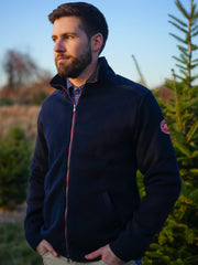 Model outside wearing Holebrook Gregor Full Zip in Navy