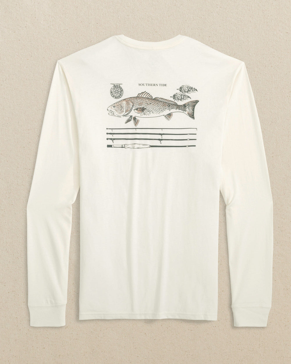 Southern Tide Long Sleeve ST Redfish Rod Tee - Sand White