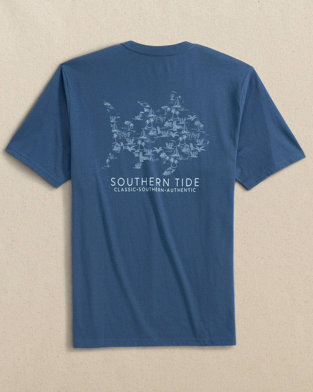 Southern Tide Short Sleeve Tropical Toile Tee - Aged Denim