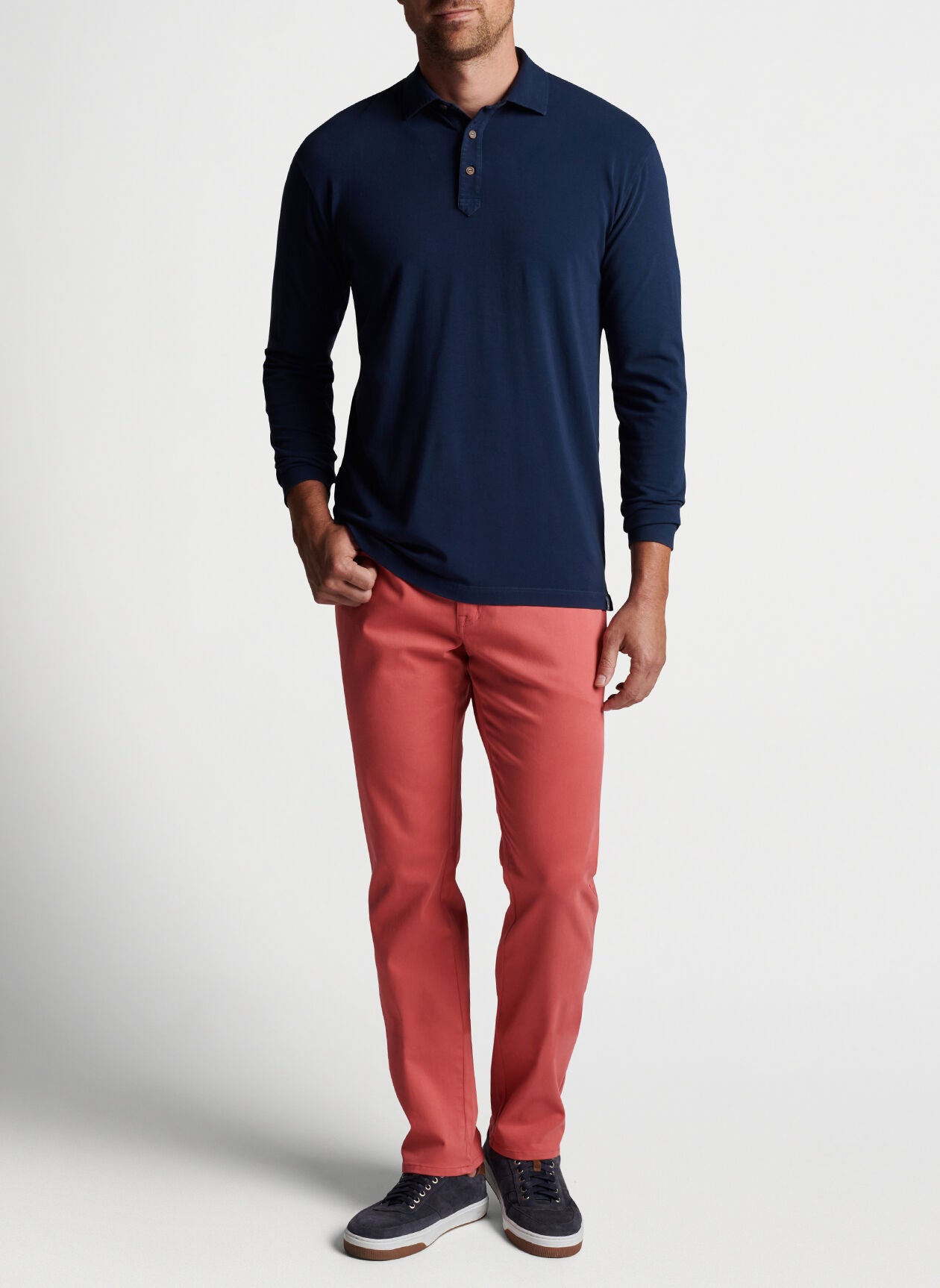 Peter Millar Lava Wash Long Sleeve Polo - Navy
