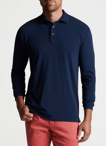 Peter Millar Lava Wash Long Sleeve Polo - Navy