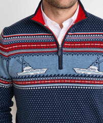 Vineyard Vines Fishing Fairisle 1/4 Zip Sweater - Nautical Navy
