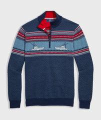 Vineyard Vines Fishing Fairisle 1/4 Zip Sweater - Nautical Navy