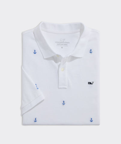 Vineyard Vines Novelty Heritage Pique Polo - Anchor Embroidered White Cap