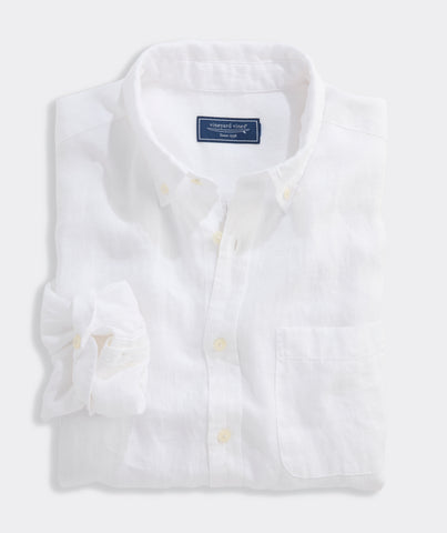 Vineyard Vines Solid Linen Shirt - White Cap