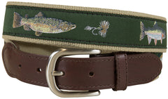 Belted Cow Freshwater Fish & Flies Belt - Olive