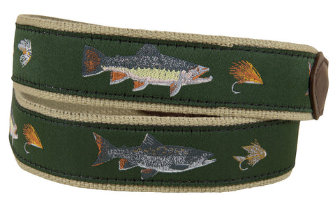 Belted Cow Freshwater Fish & Flies Belt - Olive