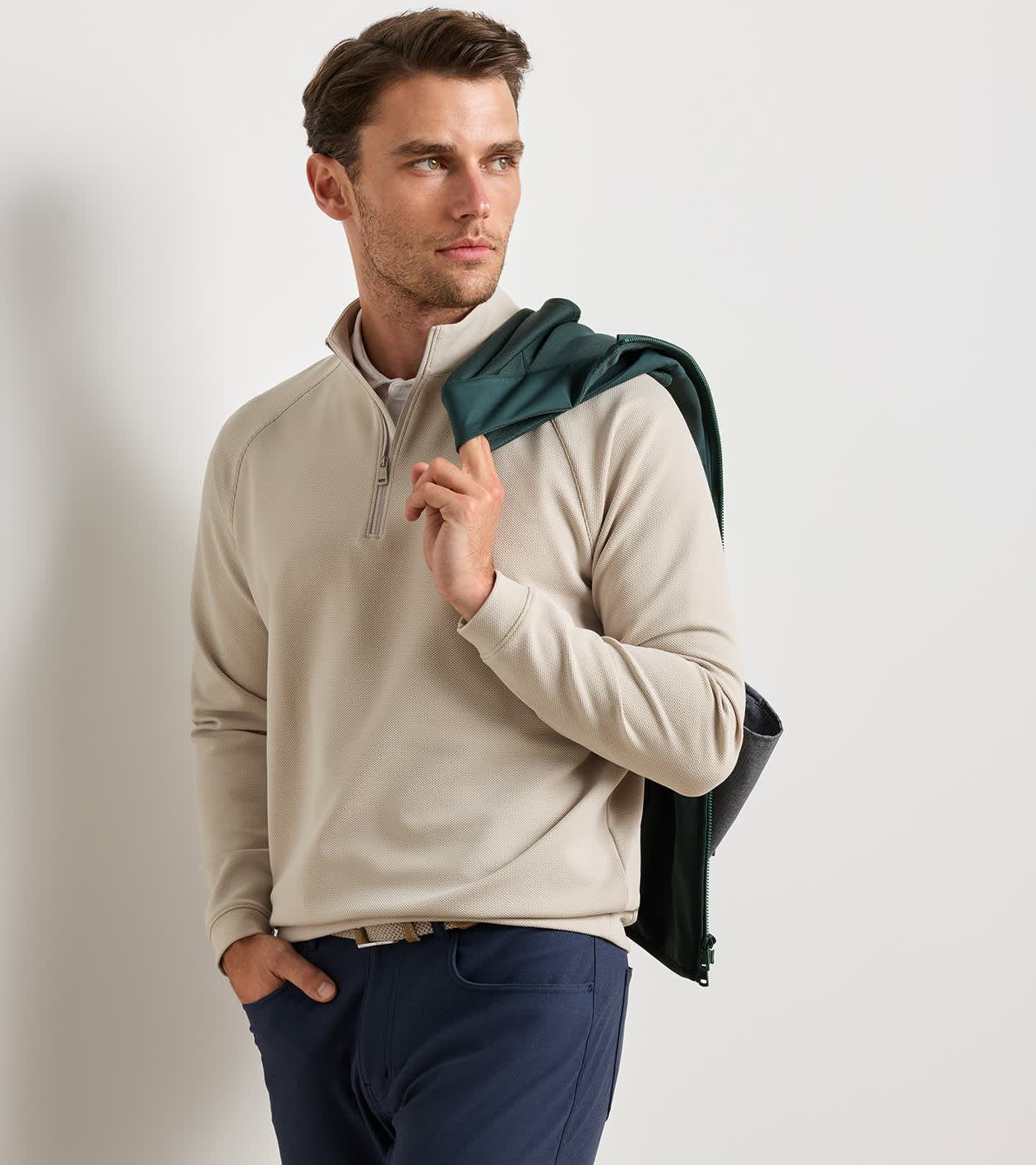 Peter Millar Cradle Pique Performance 1/4 Zip - Khaki
