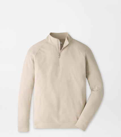 A light beige quarter-zip pullover sweatshirt with a stand-up collar, shown flat against a light gray background.