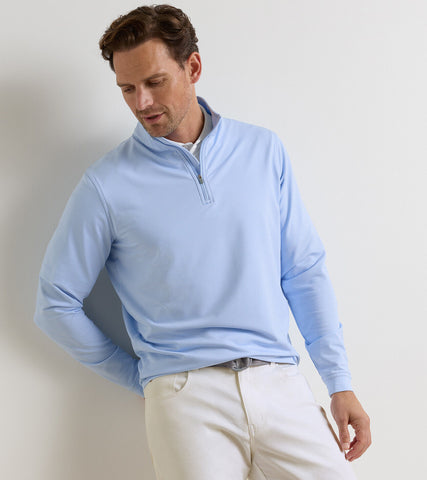 Peter Millar Perth Sugar Stripe Performance 1/4 Zip - Cottage Blue/White