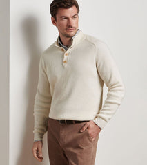 Peter Millar Brant Button Mock Sweater - Winter Ivory