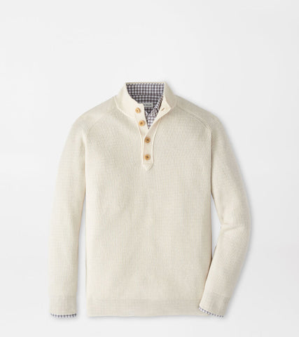 Peter Millar Brant Button Mock Sweater - Winter Ivory