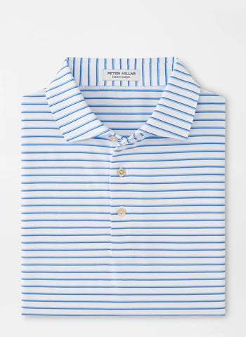 Peter Millar Dunnes Performance Jersey Polo - White/Cottage Blue