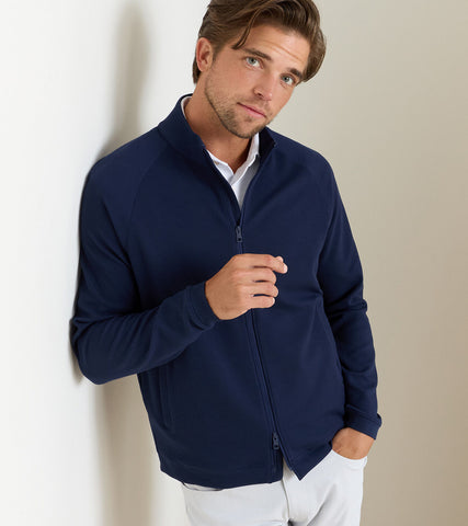 Peter Millar Cradle Pique Performance Full Zip - Navy