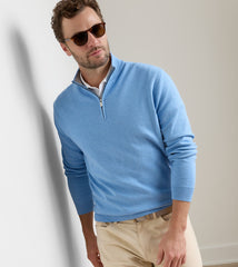 Peter Millar Coolspun Lite Birdseye 1/4 Zip Sweater - Blue Bird