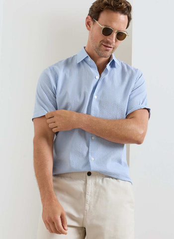 Peter Millar Coastal Stripe Cotton Lyocell Sport Shirt - Bluebird