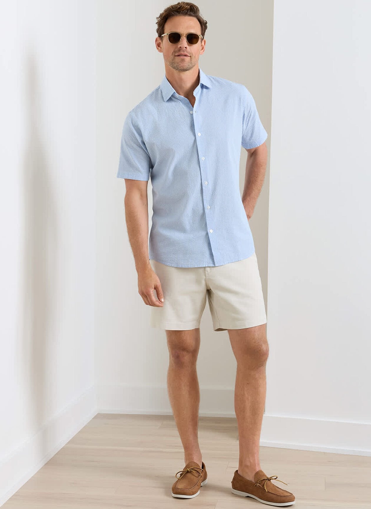 Peter Millar Coastal Stripe Cotton Lyocell Sport Shirt - Bluebird