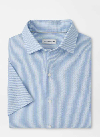 Peter Millar Coastal Stripe Cotton Lyocell Sport Shirt - Bluebird