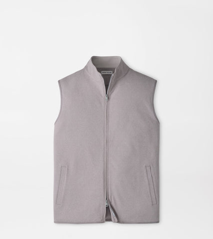 A sleeveless zip-front vest in a light grayish lavender or dusty mauve color, shown flat against a clean white background.