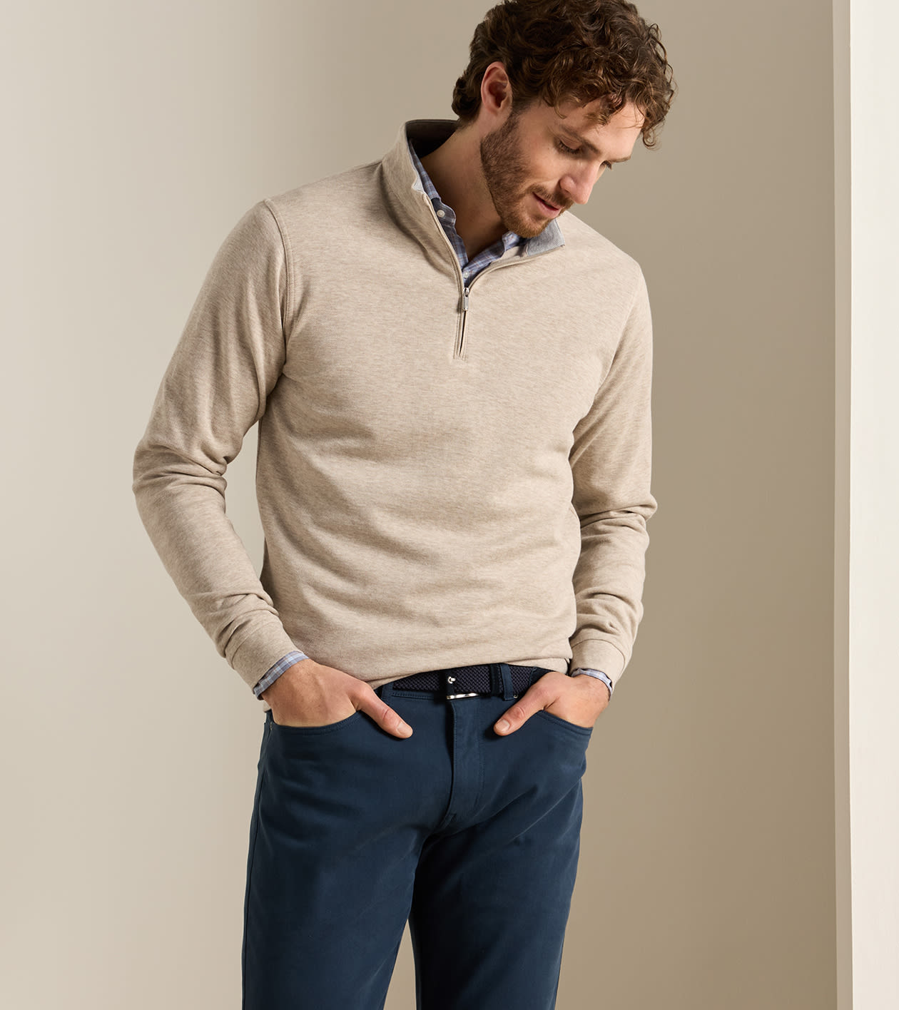 Peter Millar Crown Comfort 1/4 Zip Pullover - Stone