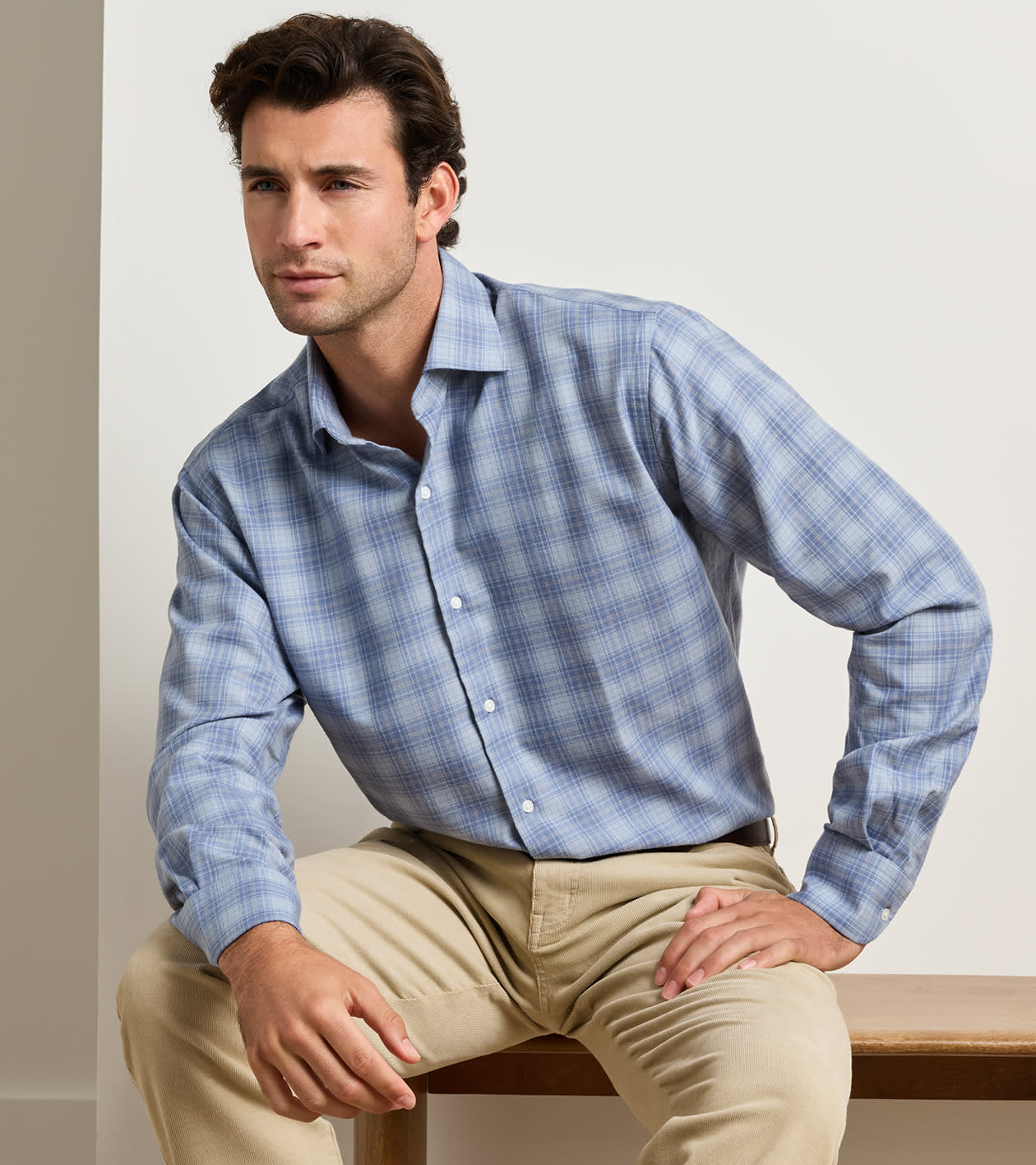 Peter Millar Dean Performance Flannel Sport Shirt - Gravel Blue