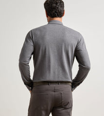 Peter Millar Herringbone Long Sleeve Polo - Charcoal