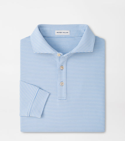 Peter Millar Lyons Stripe Performance Long Sleeve Polo - Lake Blue