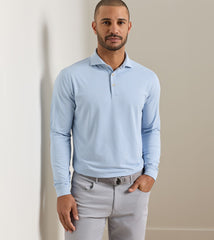 Peter Millar Lyons Stripe Performance Long Sleeve Polo - Lake Blue