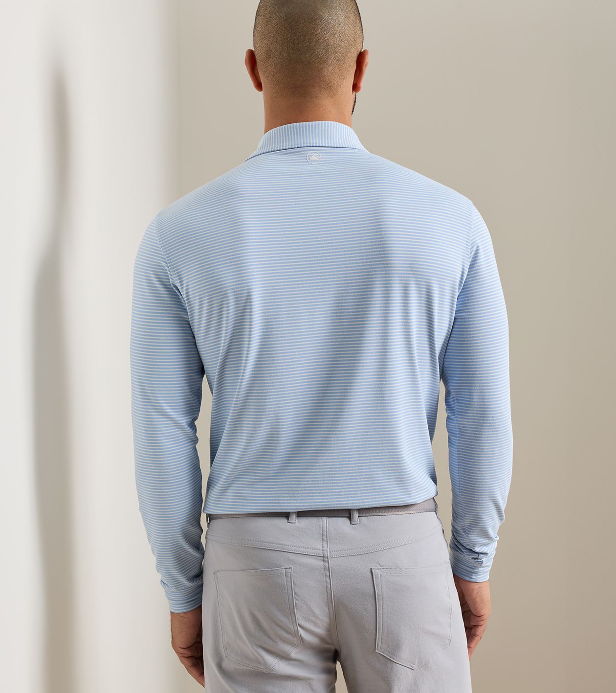Peter Millar Lyons Stripe Performance Long Sleeve Polo - Lake Blue
