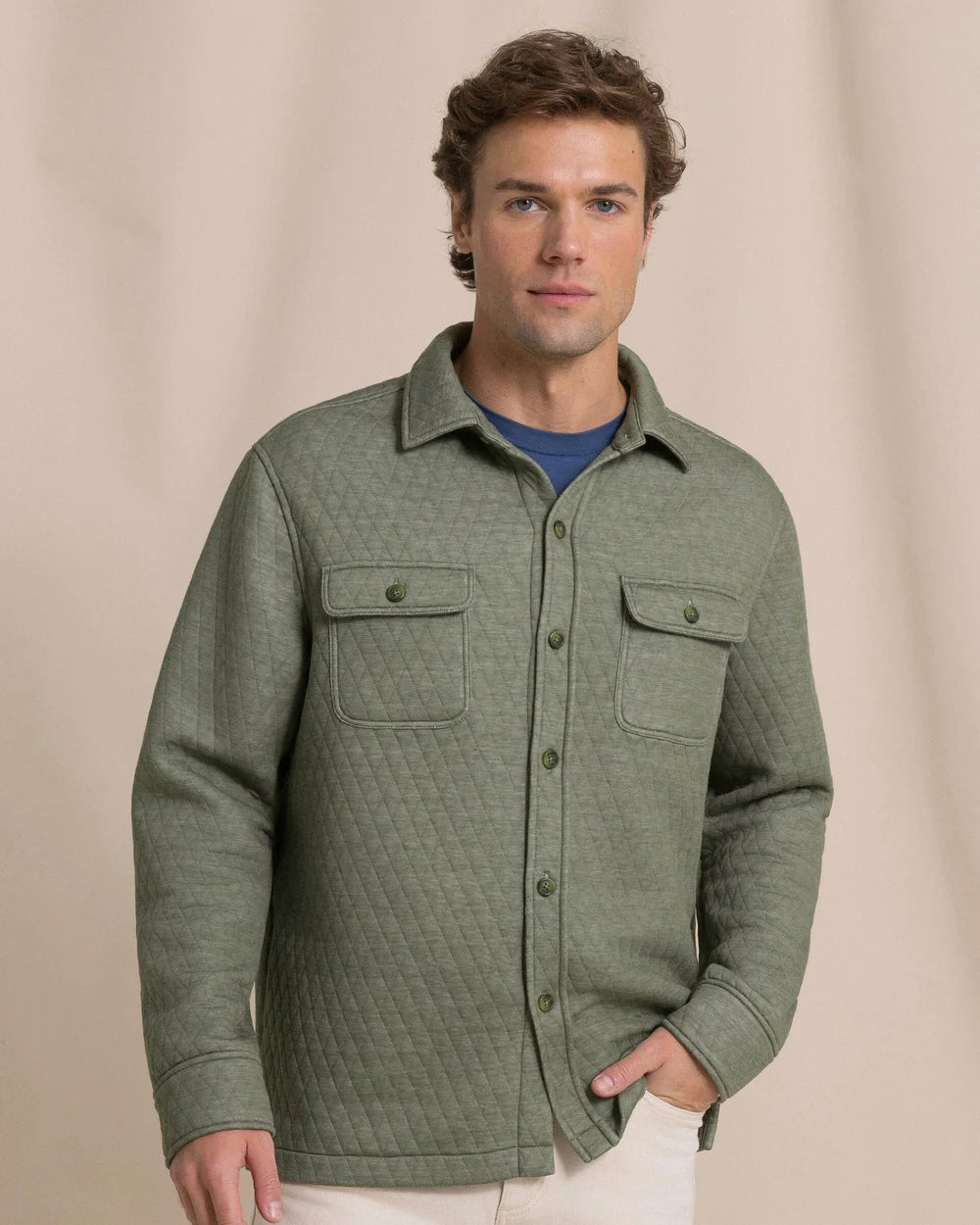 Southern Tide Heather Quilted Knit Shacket - Cedar Green