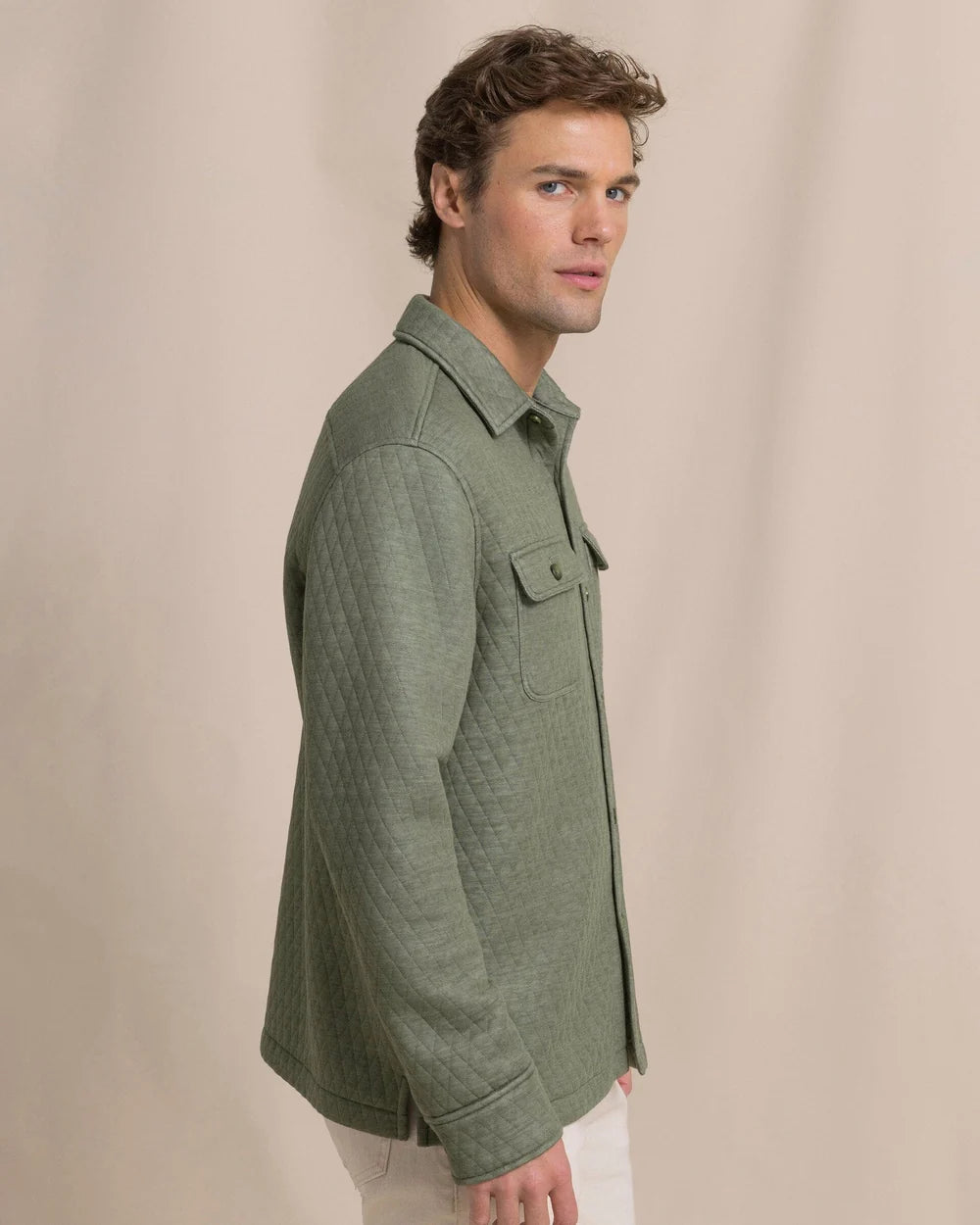 Southern Tide Heather Quilted Knit Shacket - Cedar Green