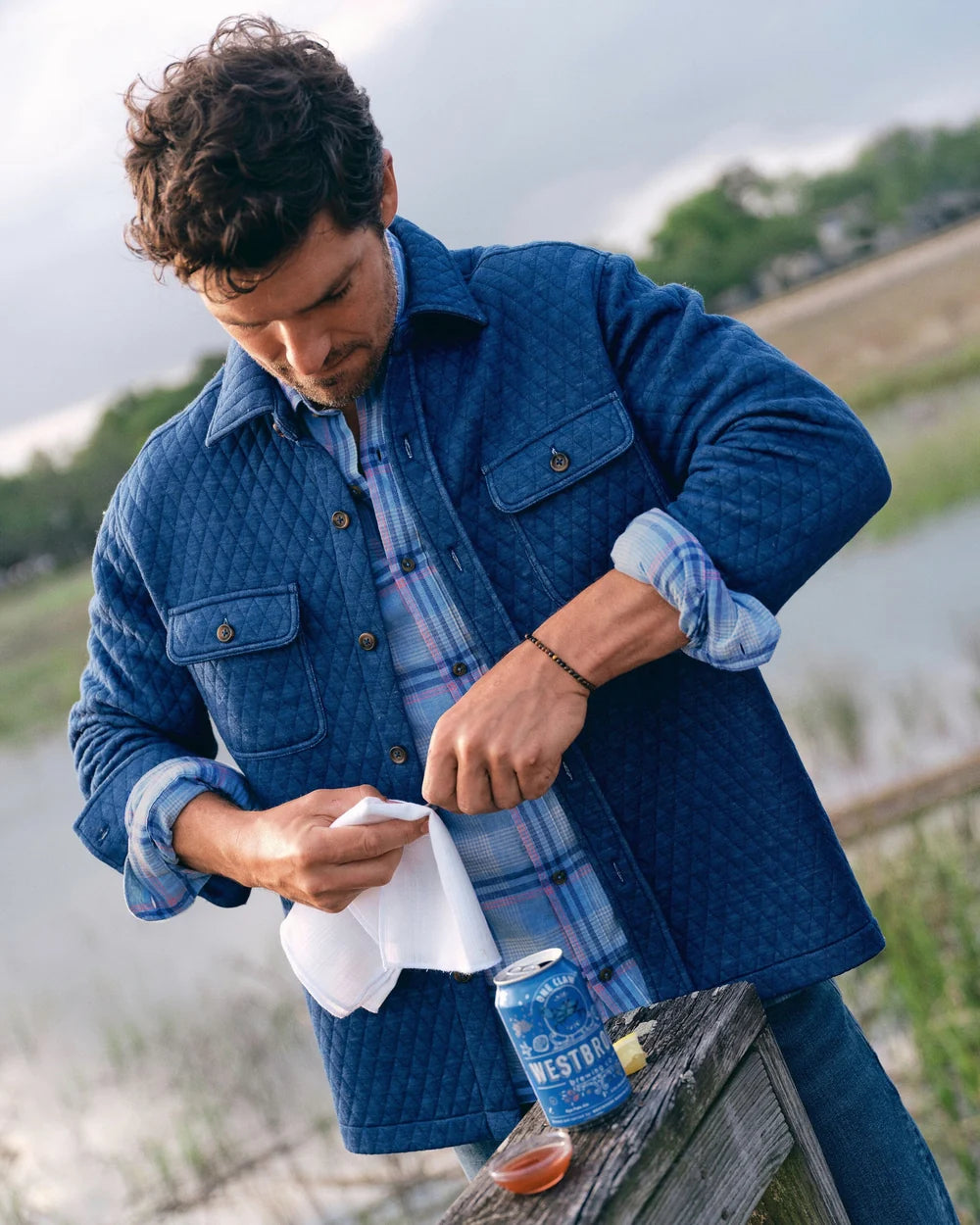 Southern Tide Heather Quilted Knit Shacket - Nautical Blue
