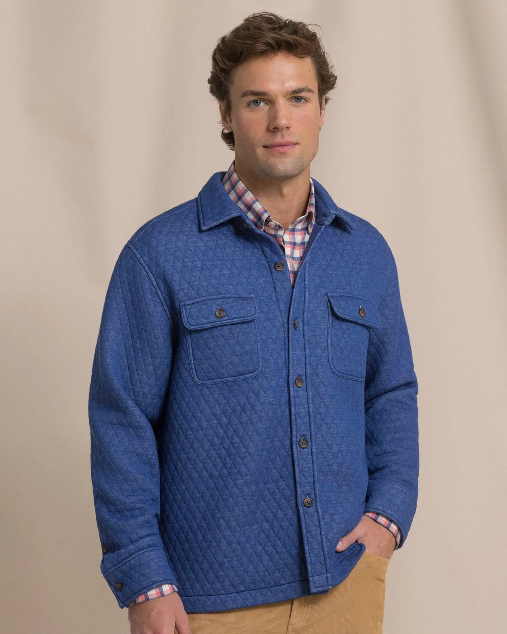Southern Tide Heather Quilted Knit Shacket - Nautical Blue
