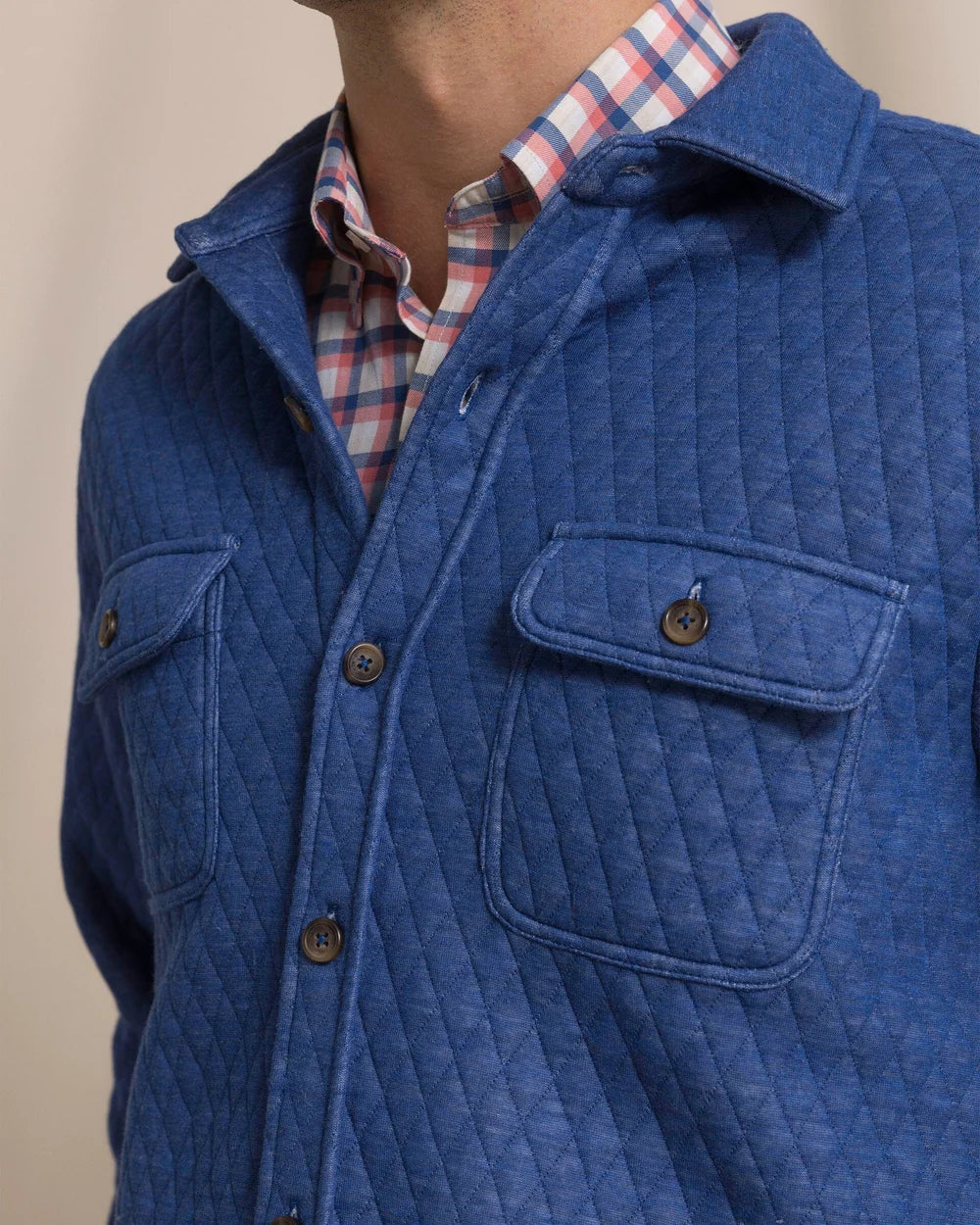 Southern Tide Heather Quilted Knit Shacket - Nautical Blue